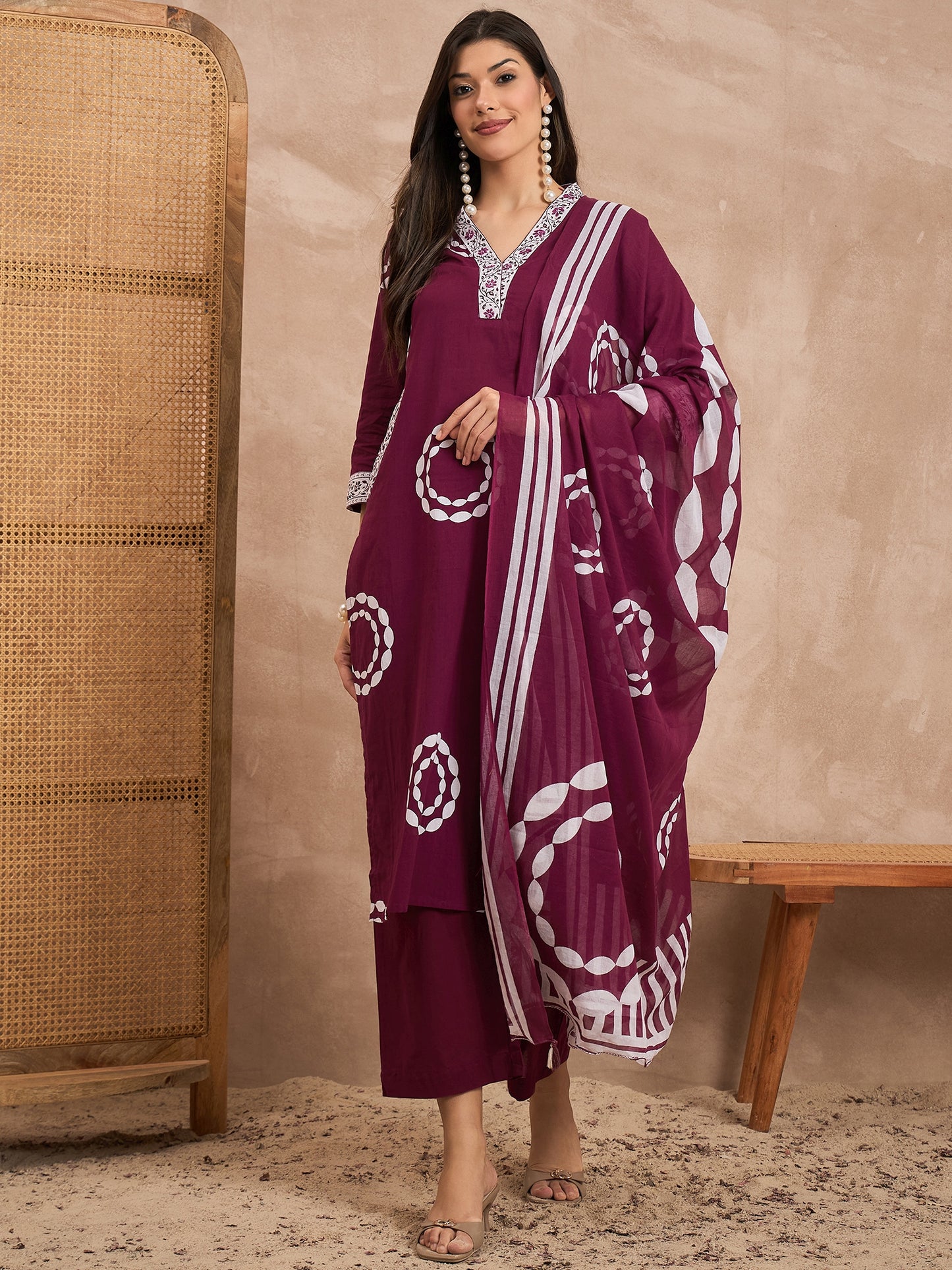 Women Bandhani Printed Pure Cotton Kurta with Trouser & Dupatta