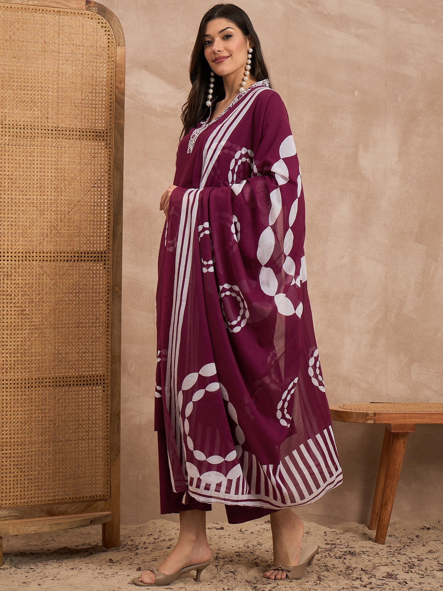 Women Bandhani Printed Pure Cotton Kurta with Trouser & Dupatta