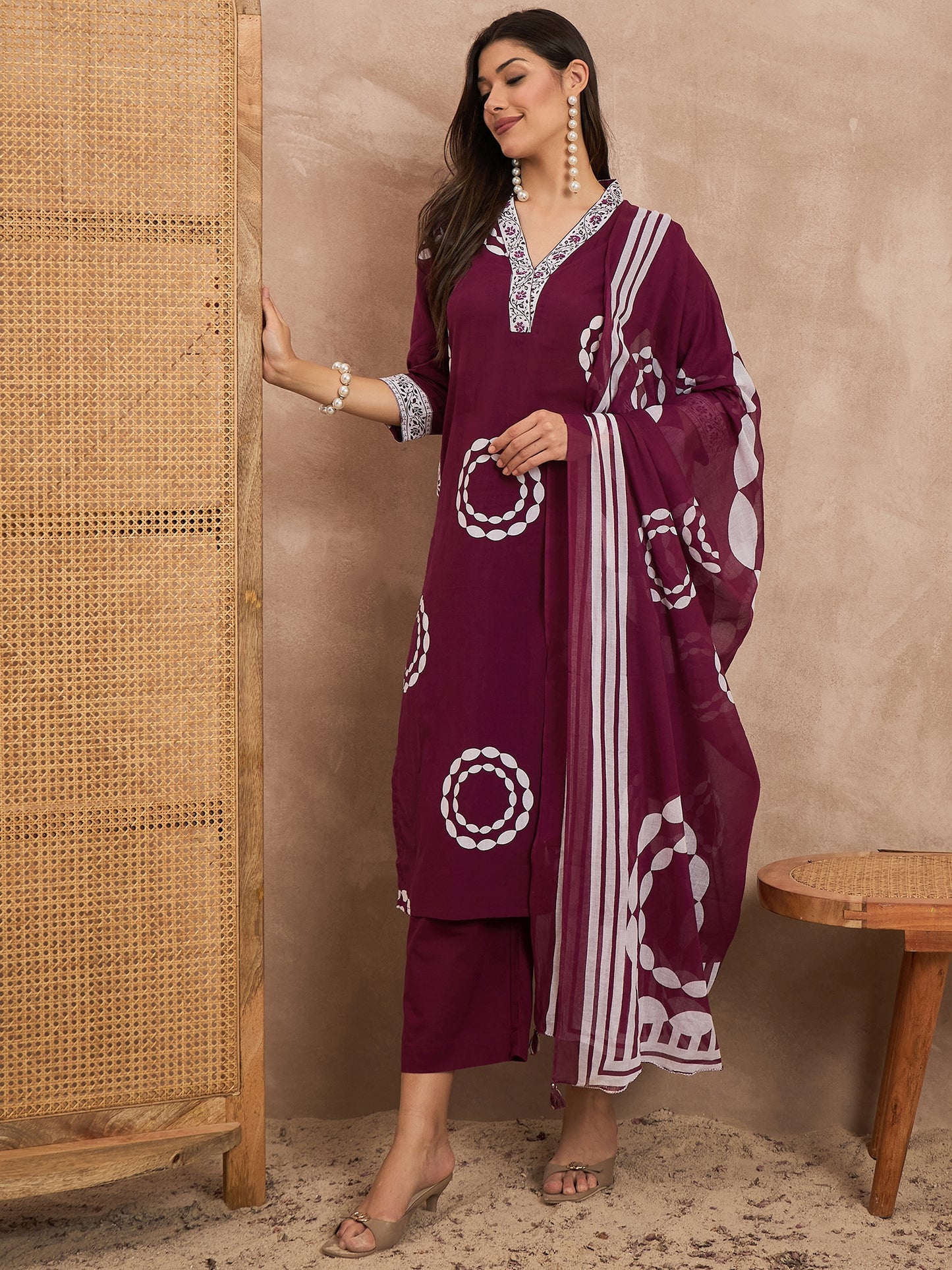Women Bandhani Printed Pure Cotton Kurta with Trouser & Dupatta