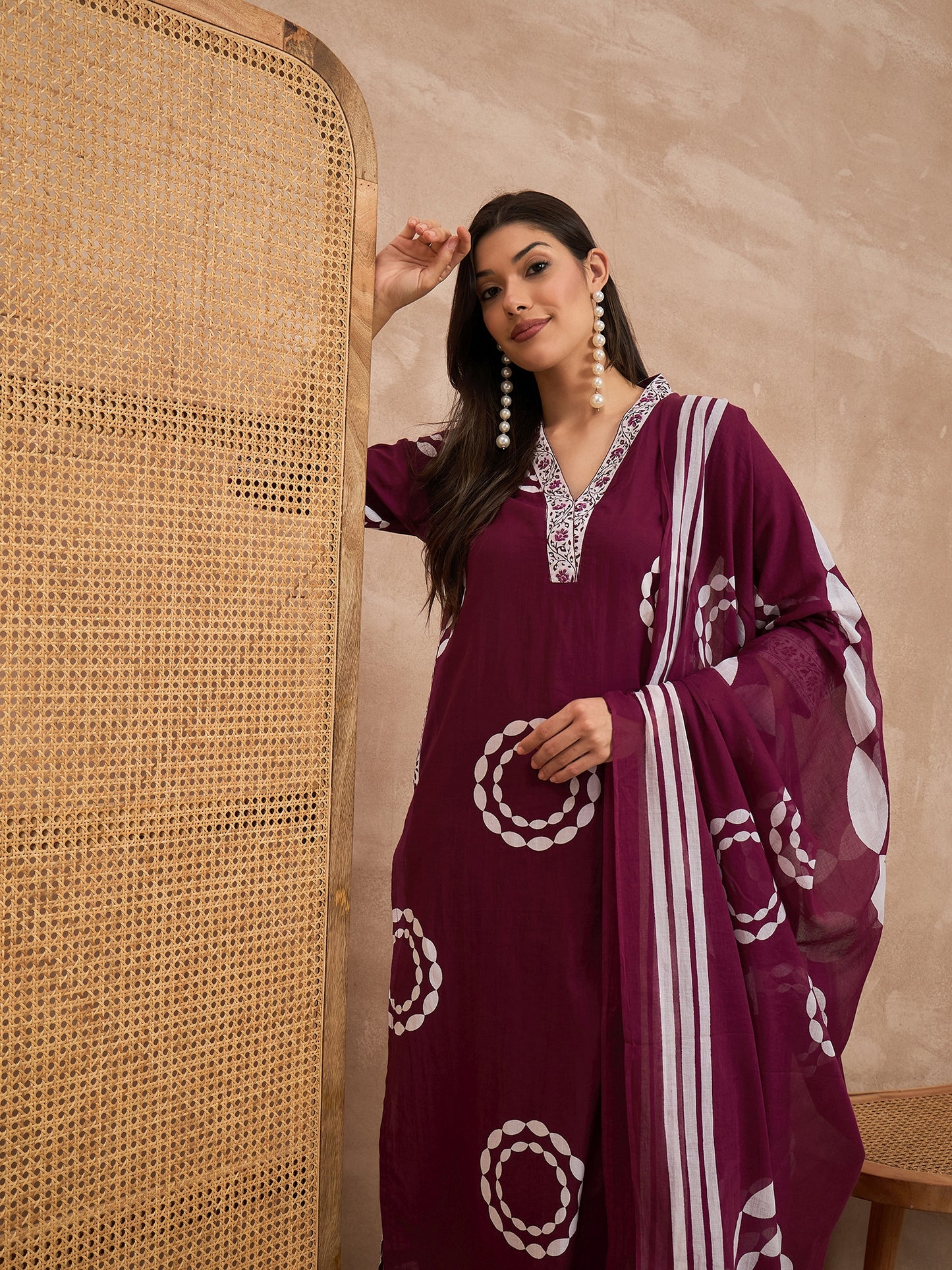 Women Bandhani Printed Pure Cotton Kurta with Trouser & Dupatta