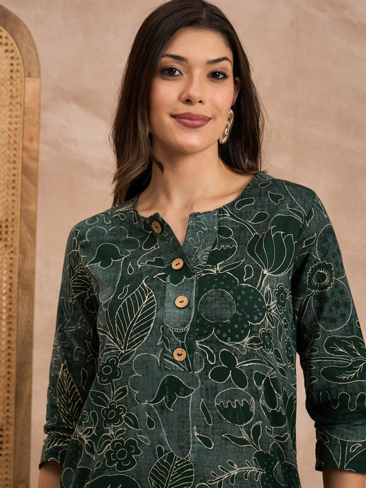 Women Floral Printed Pure Cotton Tunic With Trouser