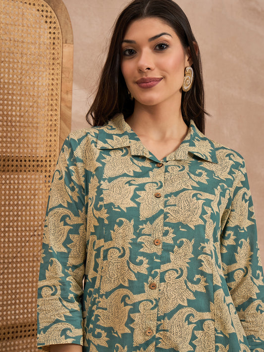 Women Pure Cotton Shirt Collar Co-Ord Set