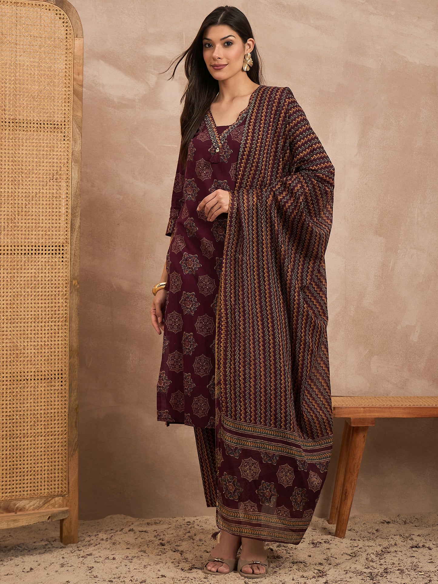 Women Ethnic Motifs Printed Pure Cotton Kurta with Trousers & Dupatta