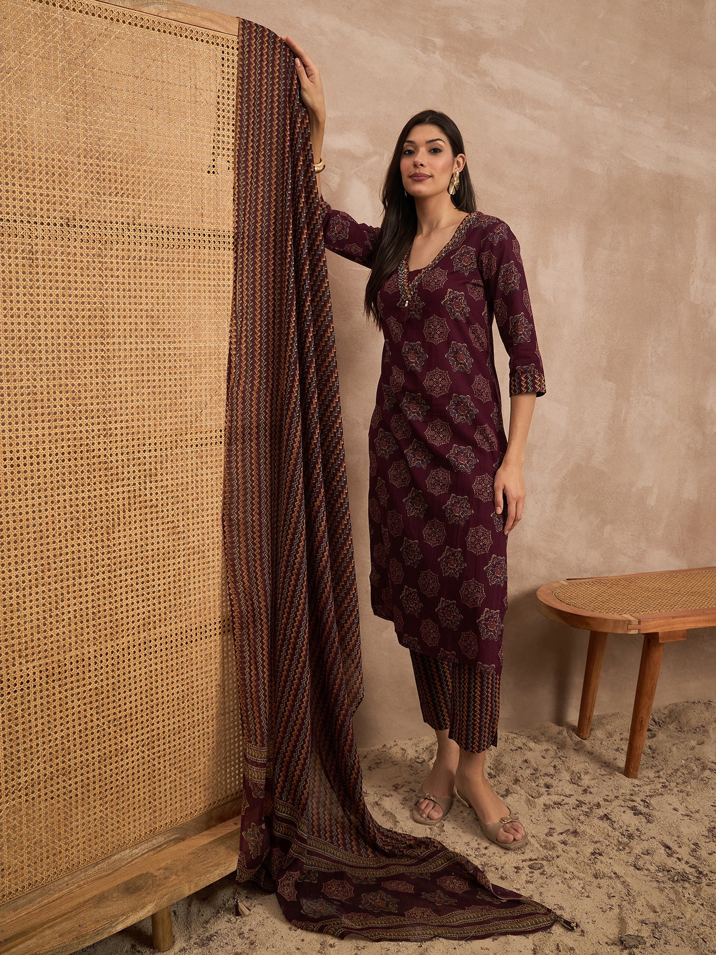 Women Ethnic Motifs Printed Pure Cotton Kurta with Trousers & Dupatta