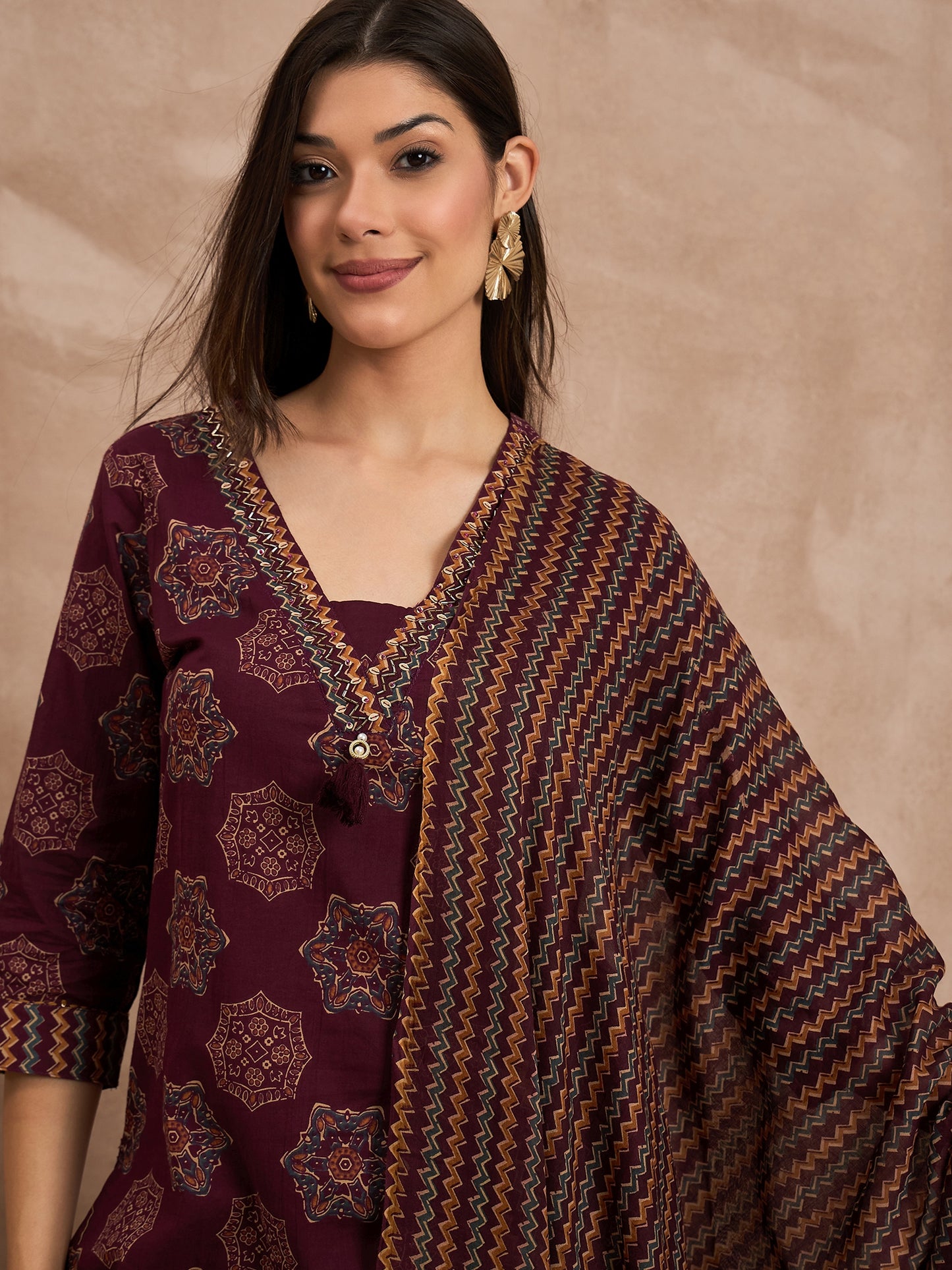 Women Ethnic Motifs Printed Pure Cotton Kurta with Trousers & Dupatta