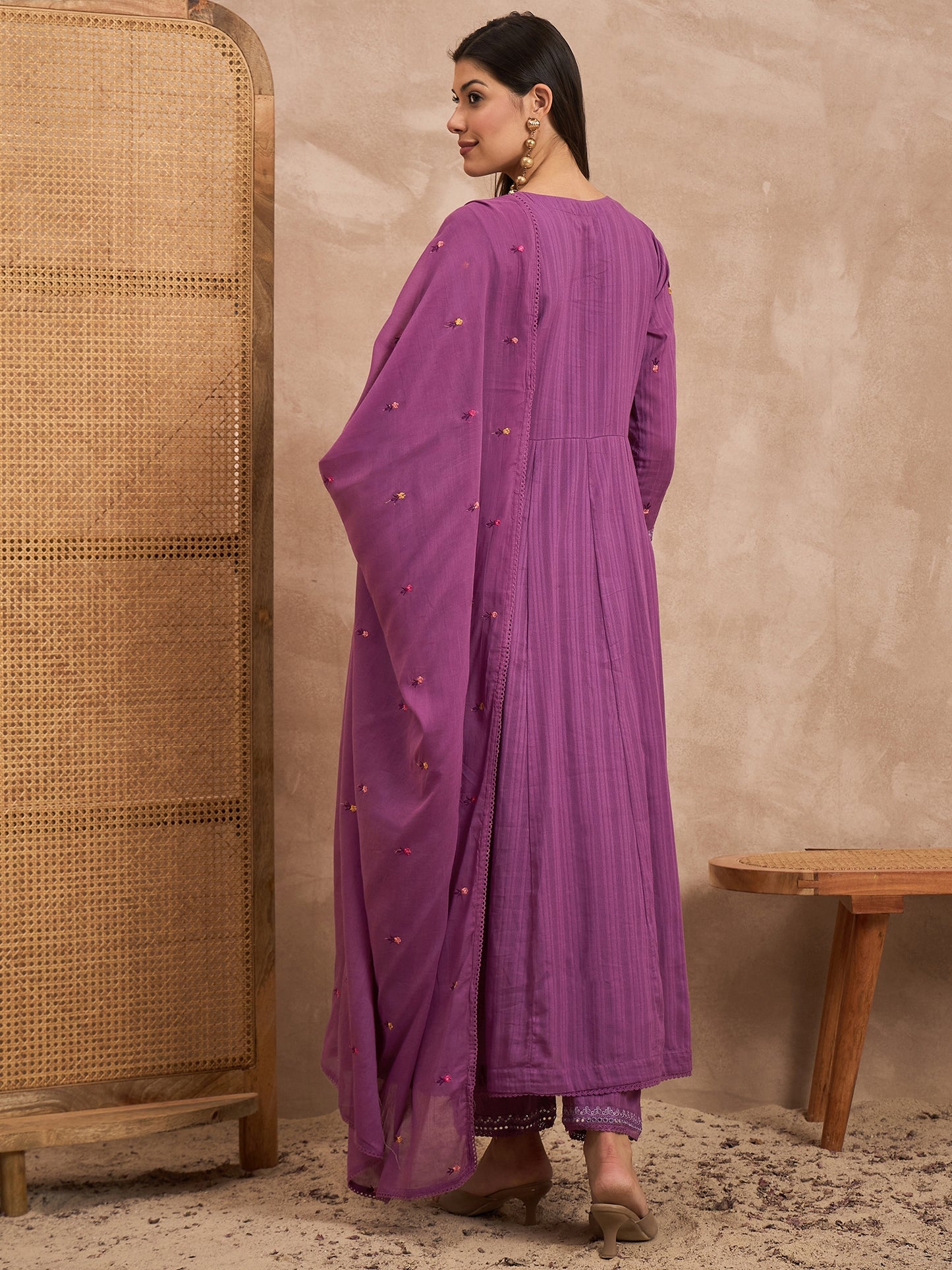 Women Floral Embroidered Sequinned Pure Cotton Kurta with Trousers & Dupatta