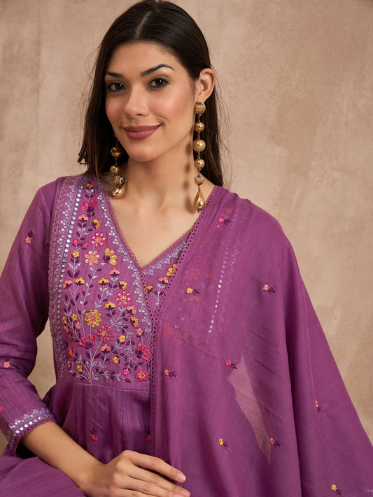 Women Floral Embroidered Sequinned Pure Cotton Kurta with Trousers & Dupatta