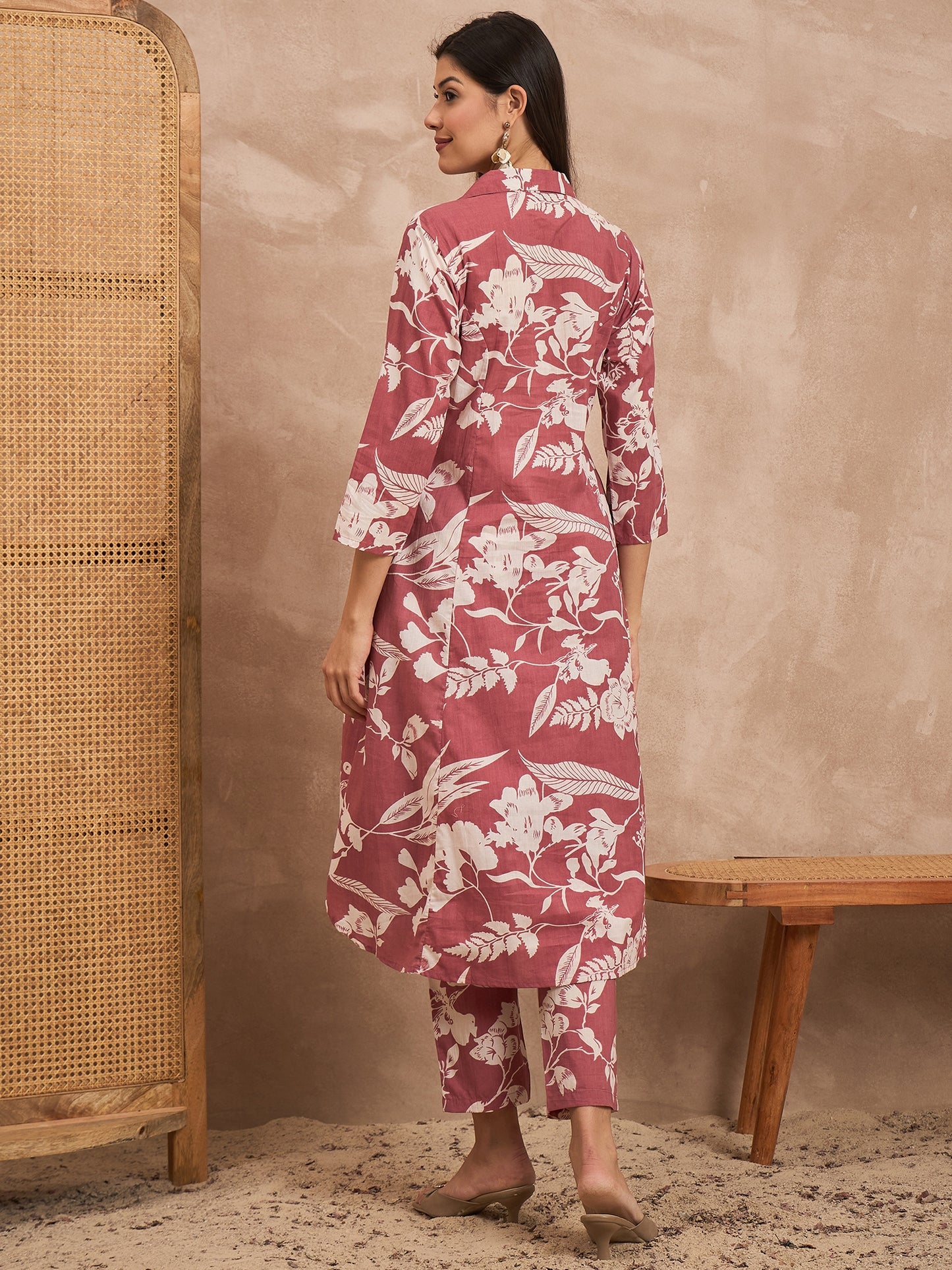 Floral Printed Pure Cotton Tunic With Trouser
