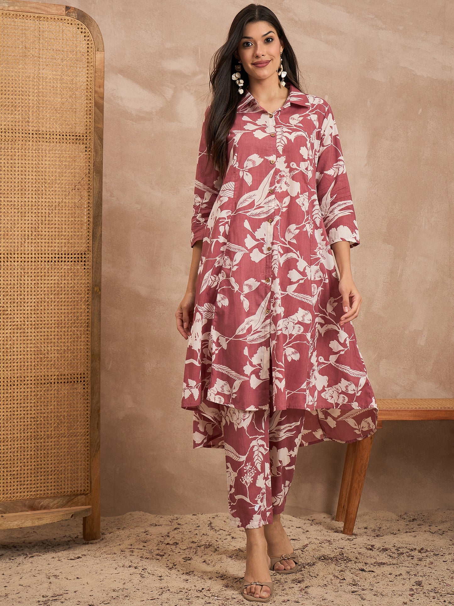 Floral Printed Pure Cotton Tunic With Trouser