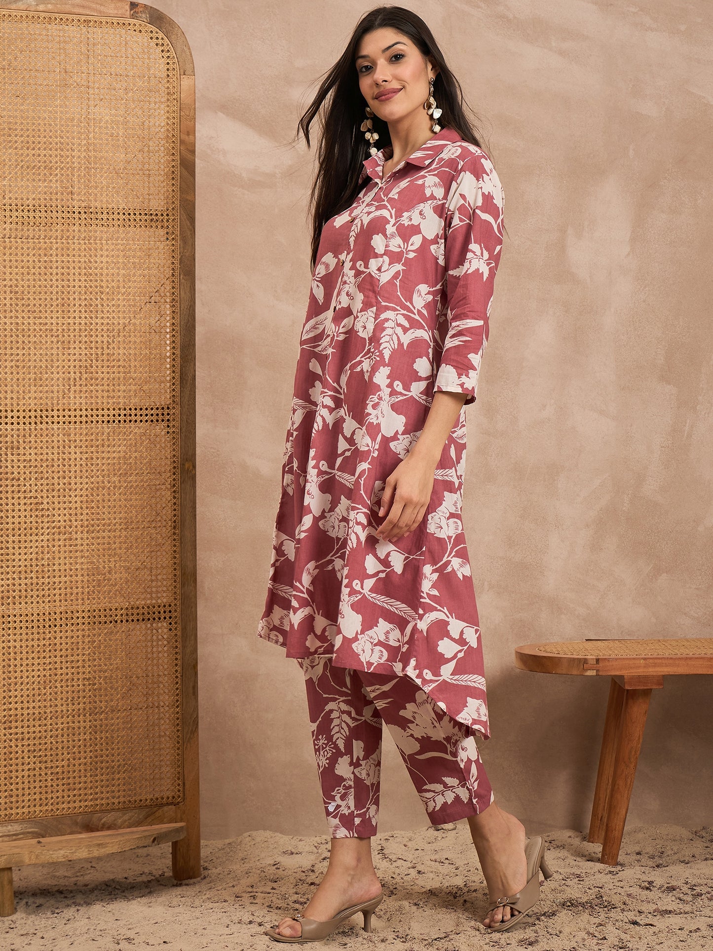 Floral Printed Pure Cotton Tunic With Trouser