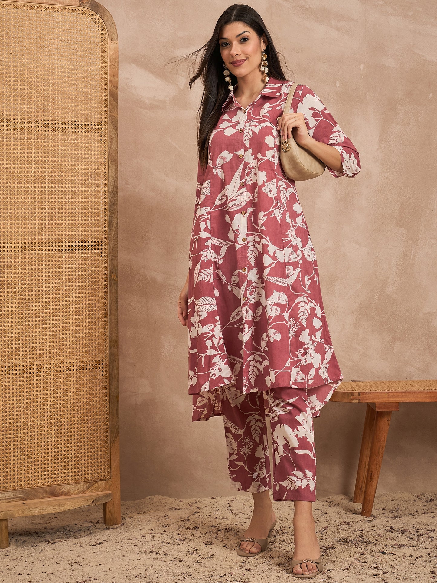 Floral Printed Pure Cotton Tunic With Trouser