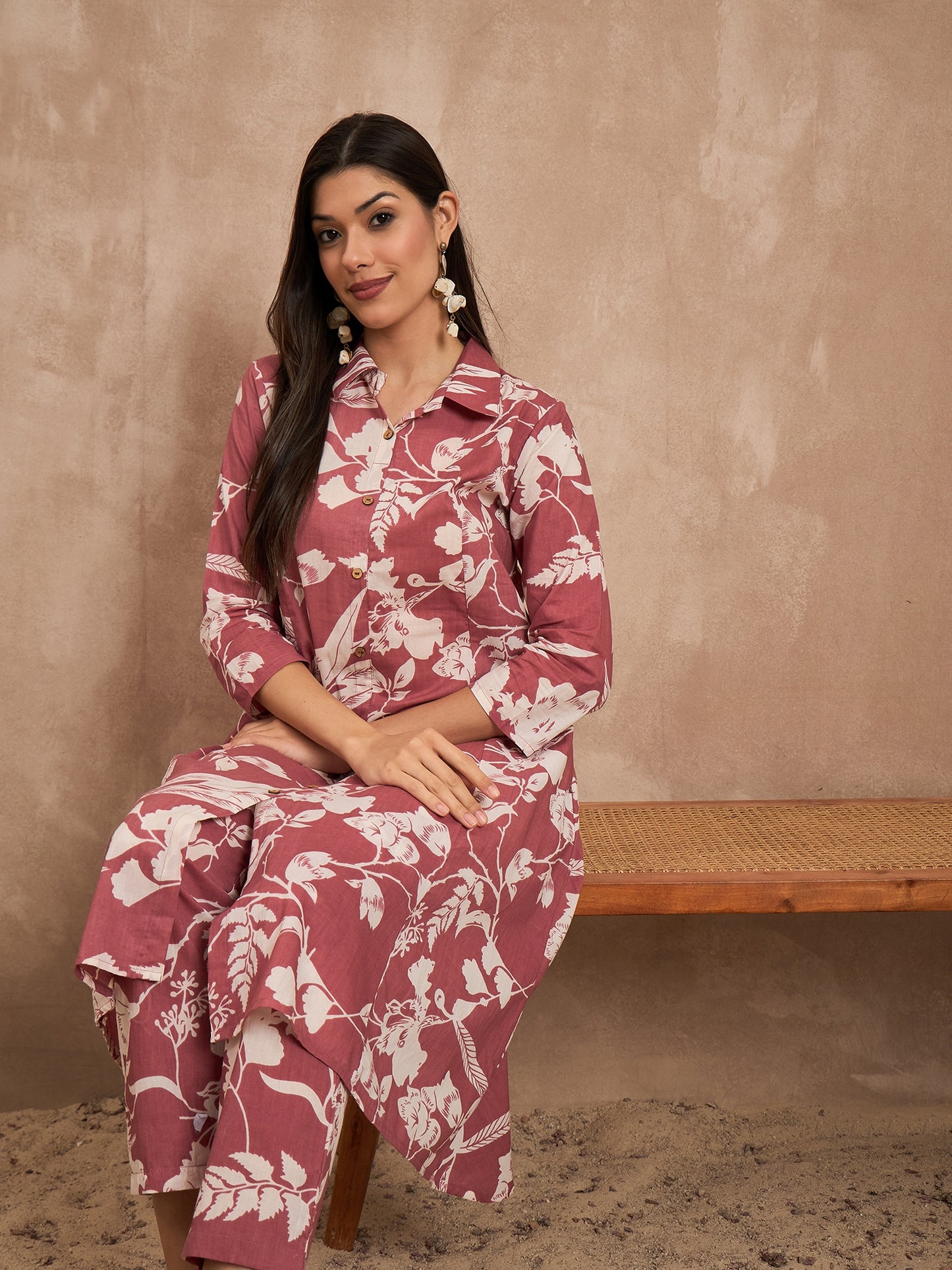 Floral Printed Pure Cotton Tunic With Trouser
