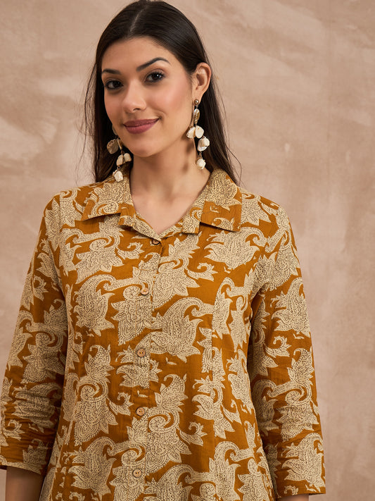 Floral Printed Pure Cotton Tunic With Trouser