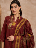 Women Floral Yoke Design Sequinned Pure Cotton Kurta with Trousers & Dupatta