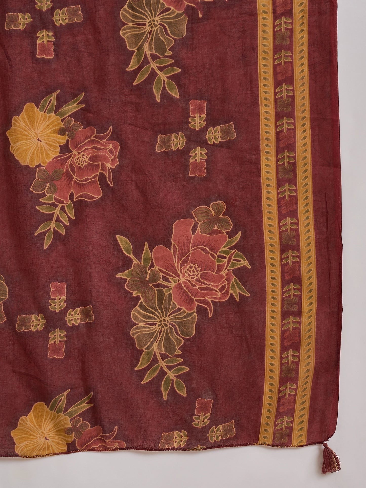 Women Floral Yoke Design Sequinned Pure Cotton Kurta with Trousers & Dupatta