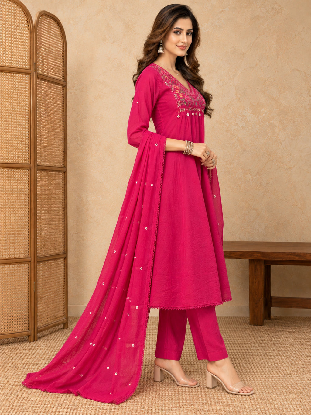 Women Ethnic Motifs Embroidered Empire Thread Work Kurta with Trousers & With Dupatta