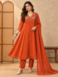 Women Ethnic Motifs Embroidered Empire Thread Work Kurta with Trousers & With Dupatta