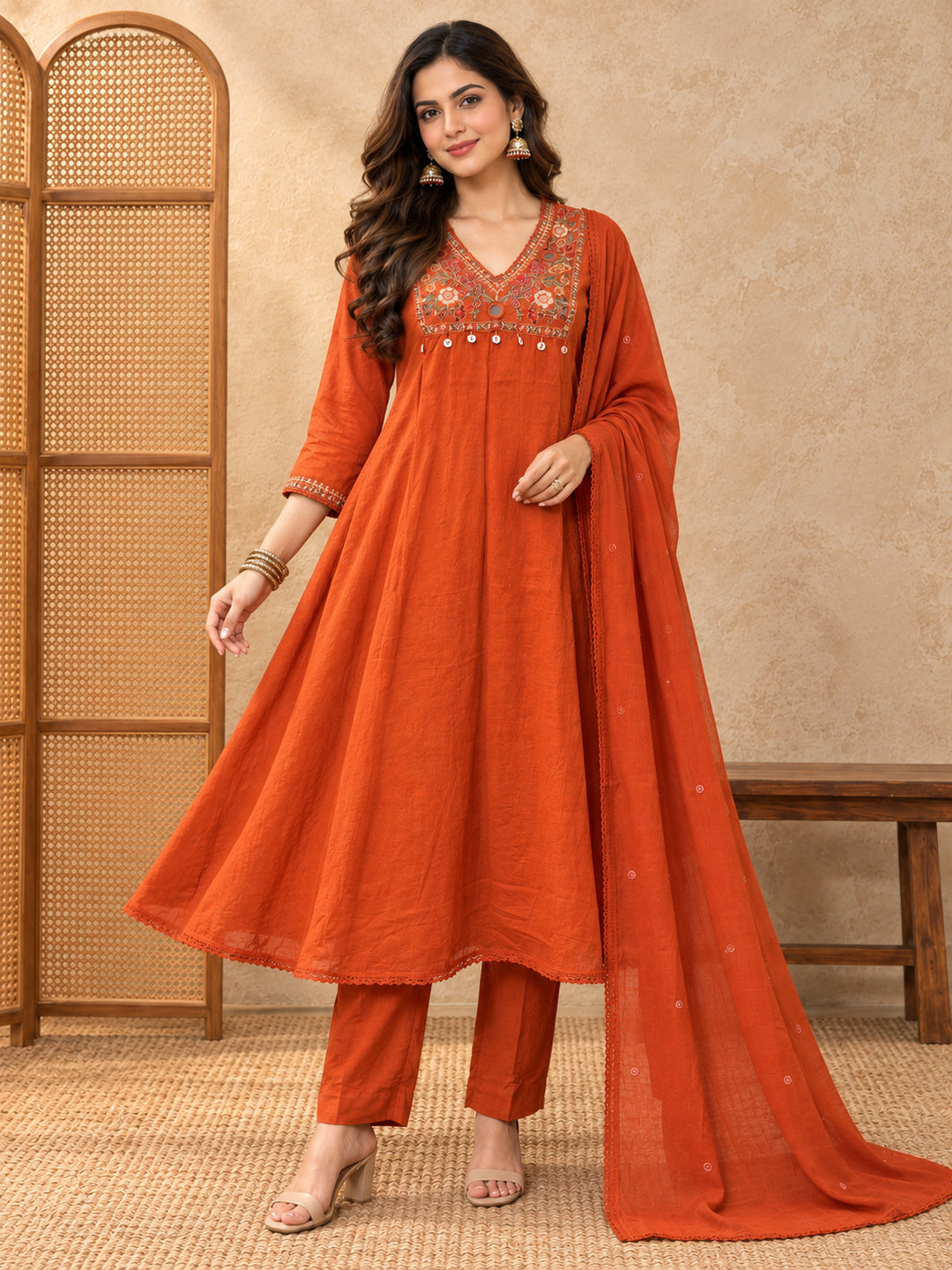 Women Ethnic Motifs Embroidered Empire Thread Work Kurta with Trousers & With Dupatta