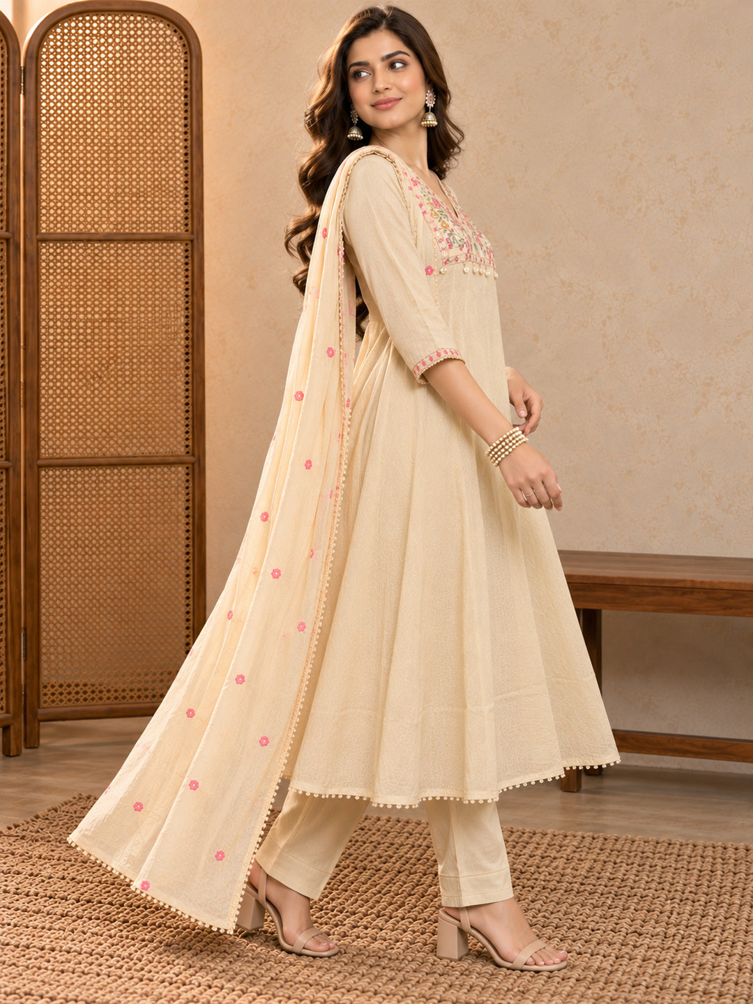 Women Ethnic Motifs Embroidered Regular Mirror Work Kurta with Trousers & With Dupatta