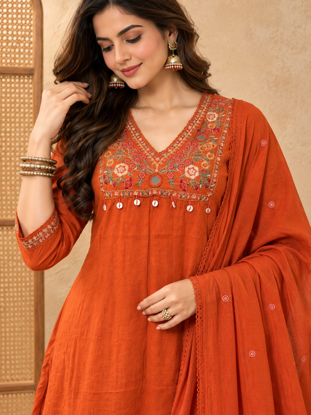 Women Ethnic Motifs Embroidered Empire Thread Work Kurta with Trousers & With Dupatta