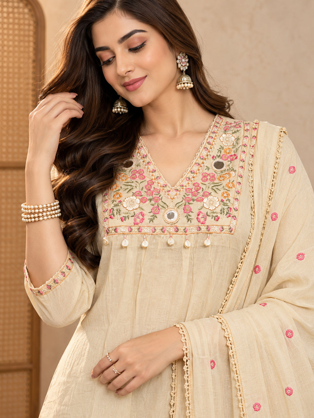 Women Ethnic Motifs Embroidered Regular Mirror Work Kurta with Trousers & With Dupatta