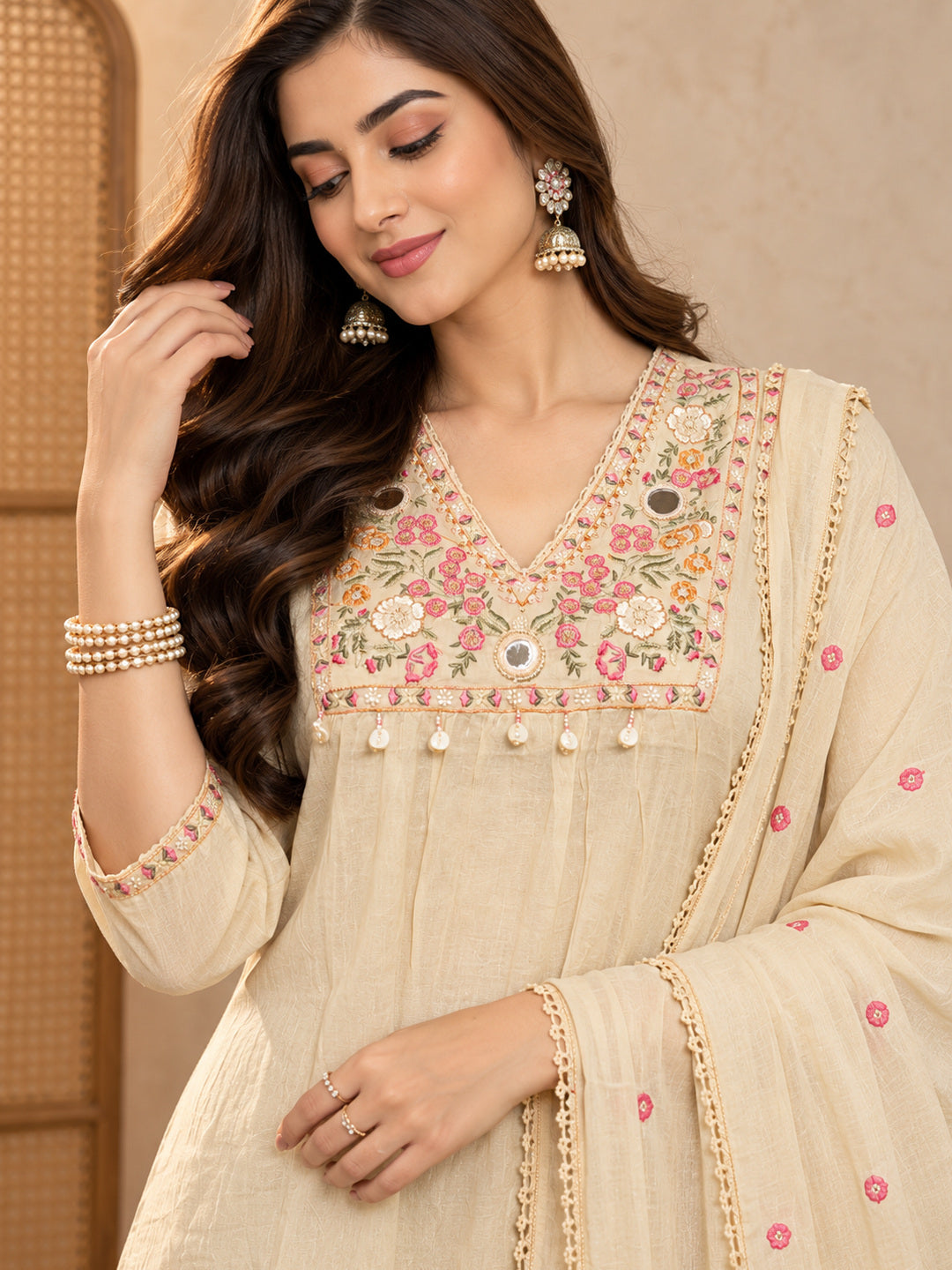 Women Ethnic Motifs Embroidered Regular Mirror Work Kurta with Trousers & With Dupatta