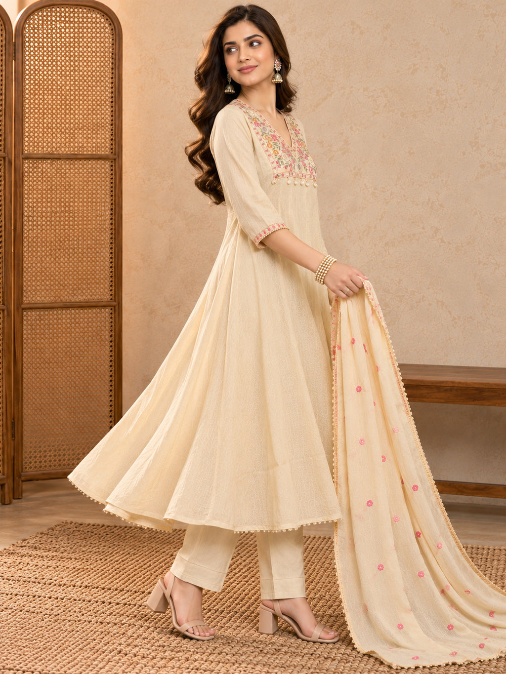 Women Ethnic Motifs Embroidered Regular Mirror Work Kurta with Trousers & With Dupatta