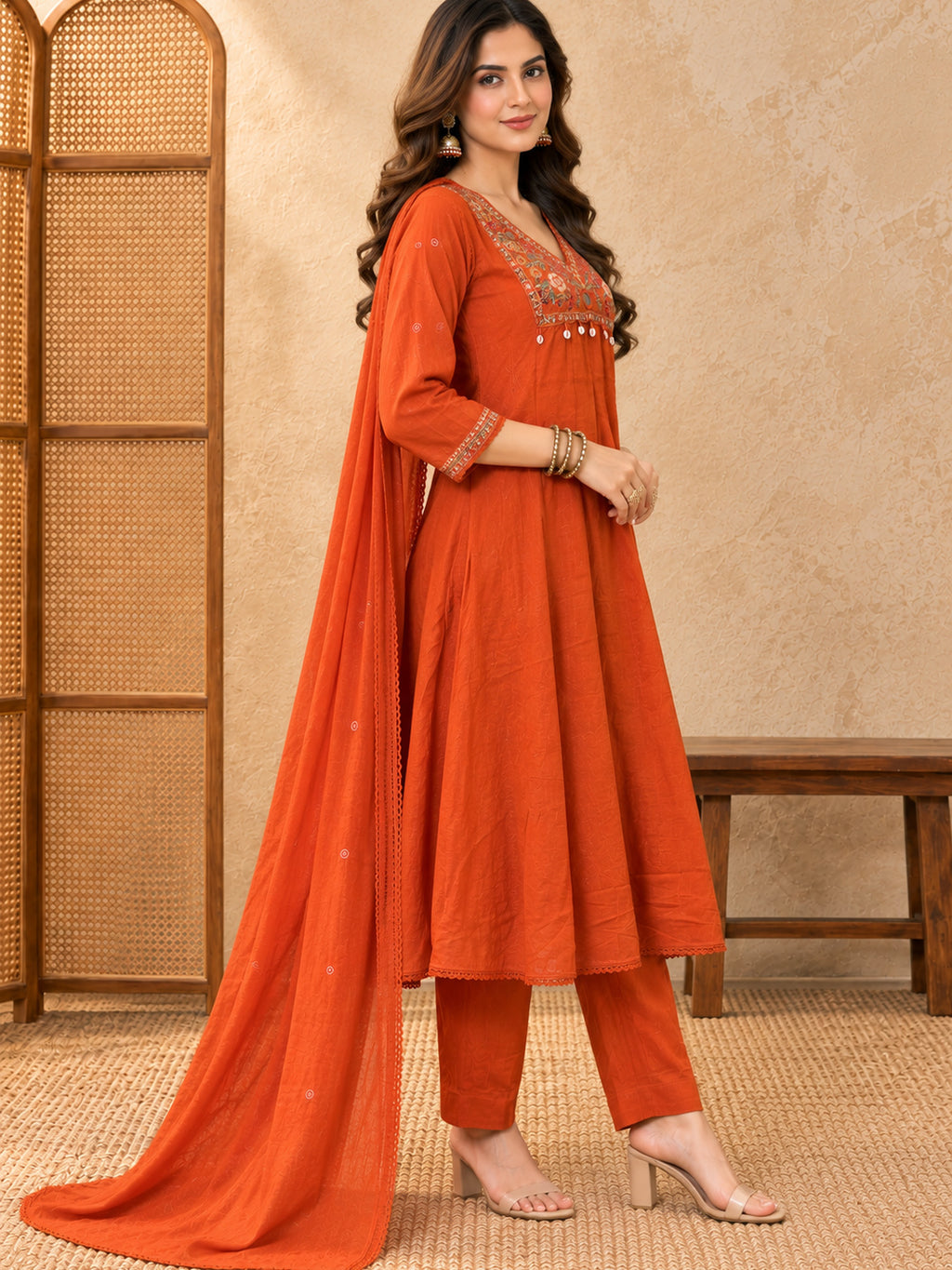 Women Ethnic Motifs Embroidered Empire Thread Work Kurta with Trousers & With Dupatta