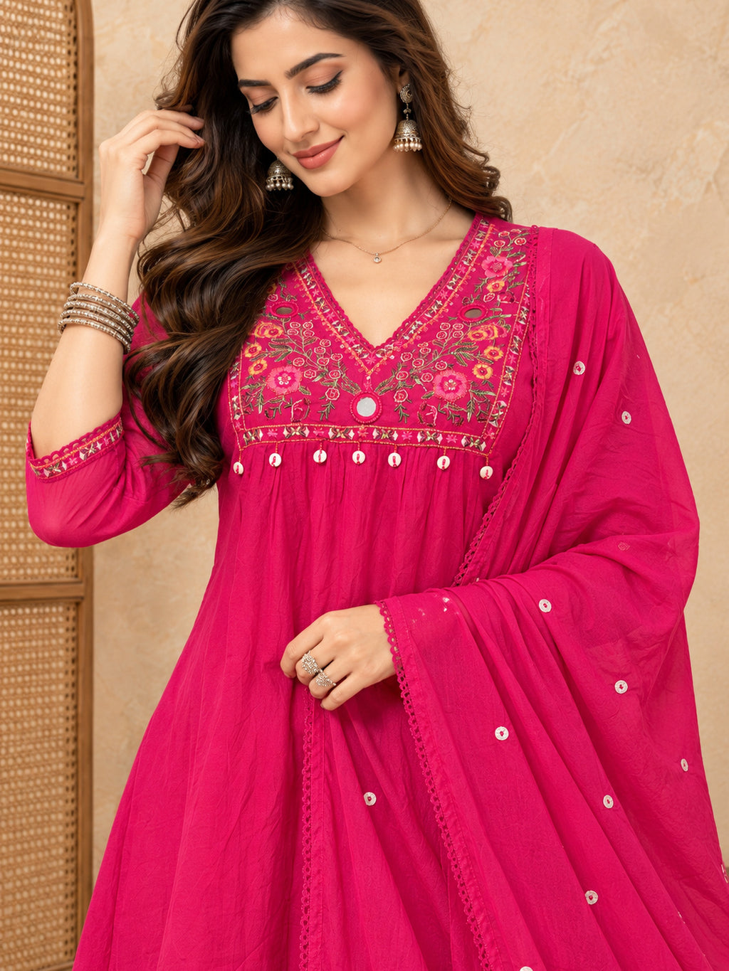 Women Ethnic Motifs Embroidered Empire Thread Work Kurta with Trousers & With Dupatta