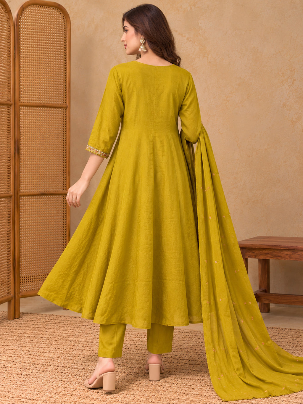 Women Ethnic Motifs Embroidered Empire Mirror Work Kurta with Trousers & With Dupatta