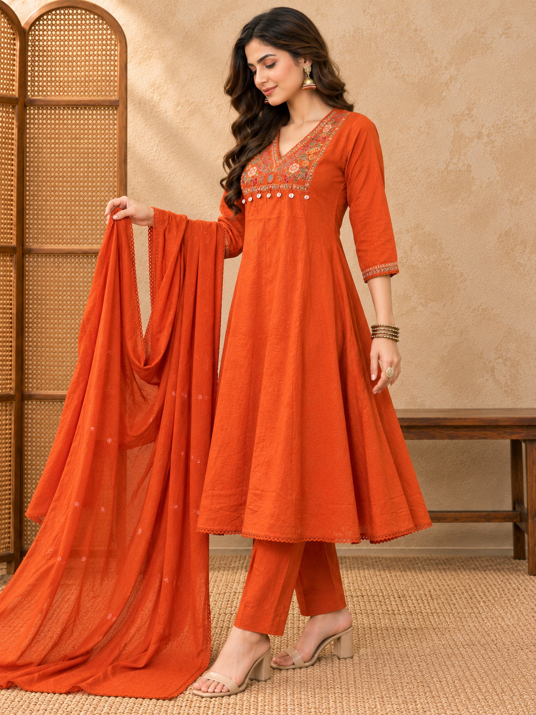 Women Ethnic Motifs Embroidered Empire Thread Work Kurta with Trousers & With Dupatta