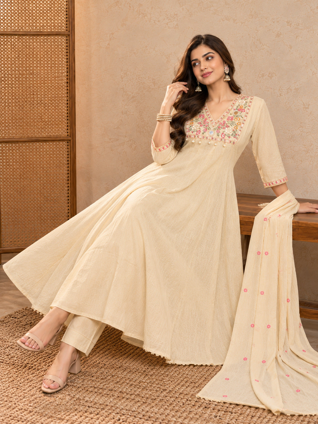 Women Ethnic Motifs Embroidered Regular Mirror Work Kurta with Trousers & With Dupatta