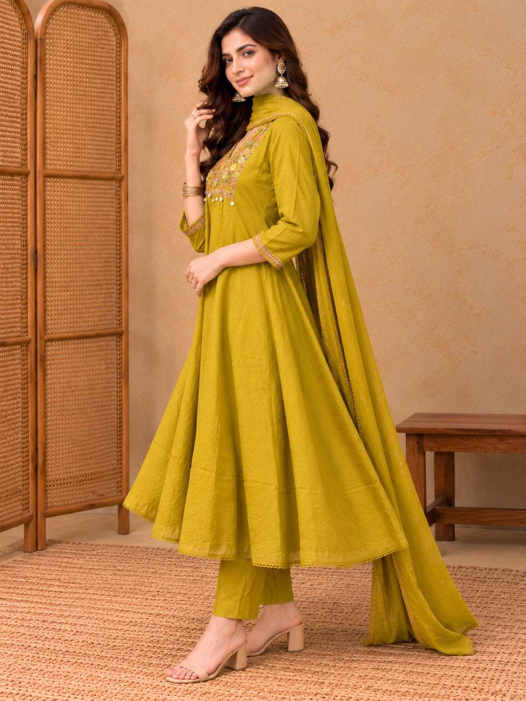 Women Ethnic Motifs Embroidered Empire Mirror Work Kurta with Trousers & With Dupatta