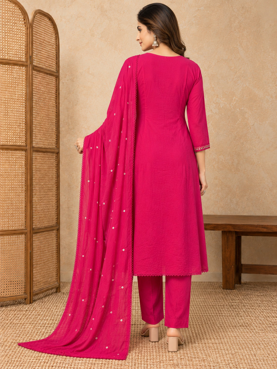 Women Ethnic Motifs Embroidered Empire Thread Work Kurta with Trousers & With Dupatta