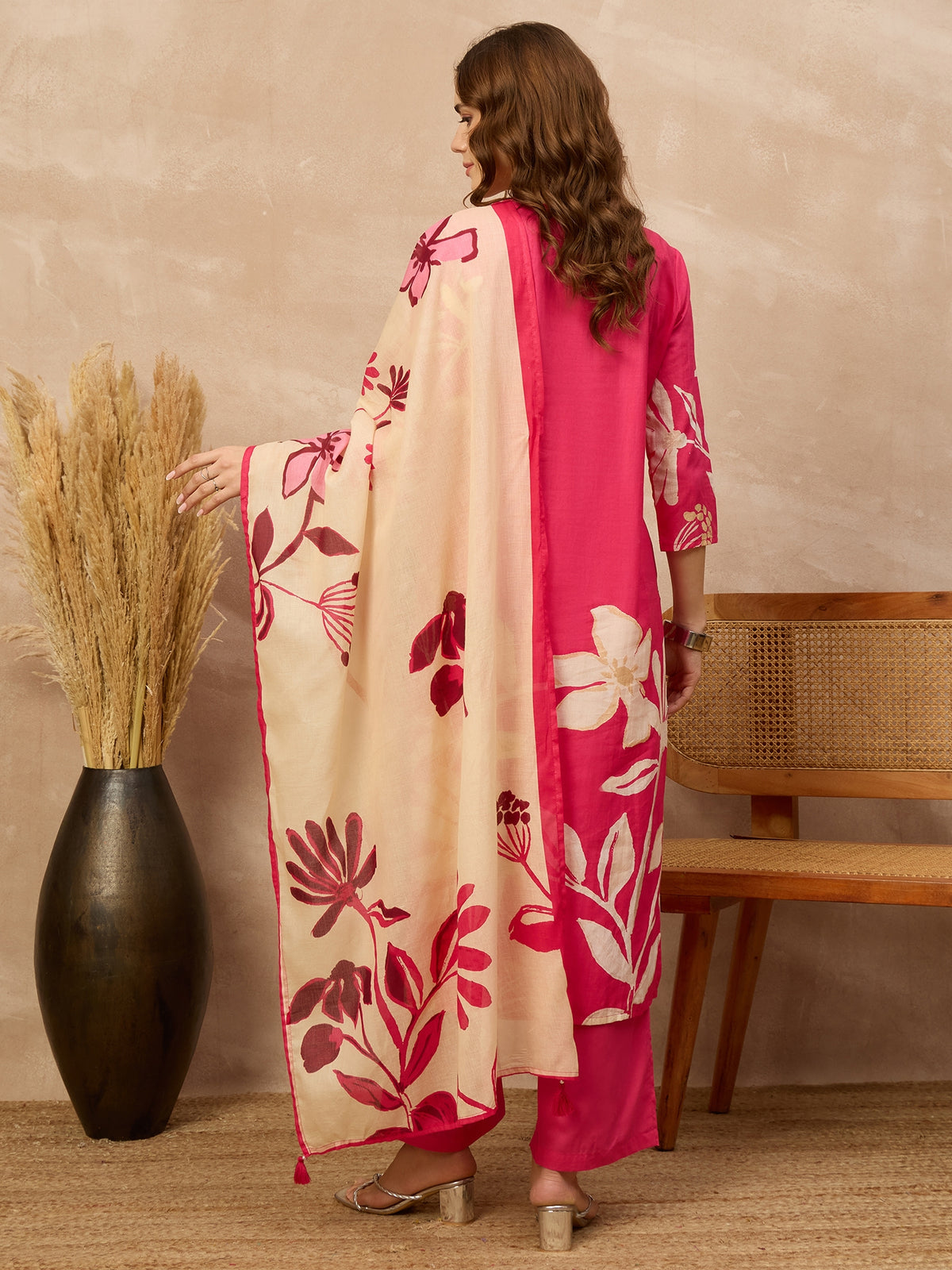 Women Floral Printed Regular Pure Cotton Kurta with Trousers & With Dupatta