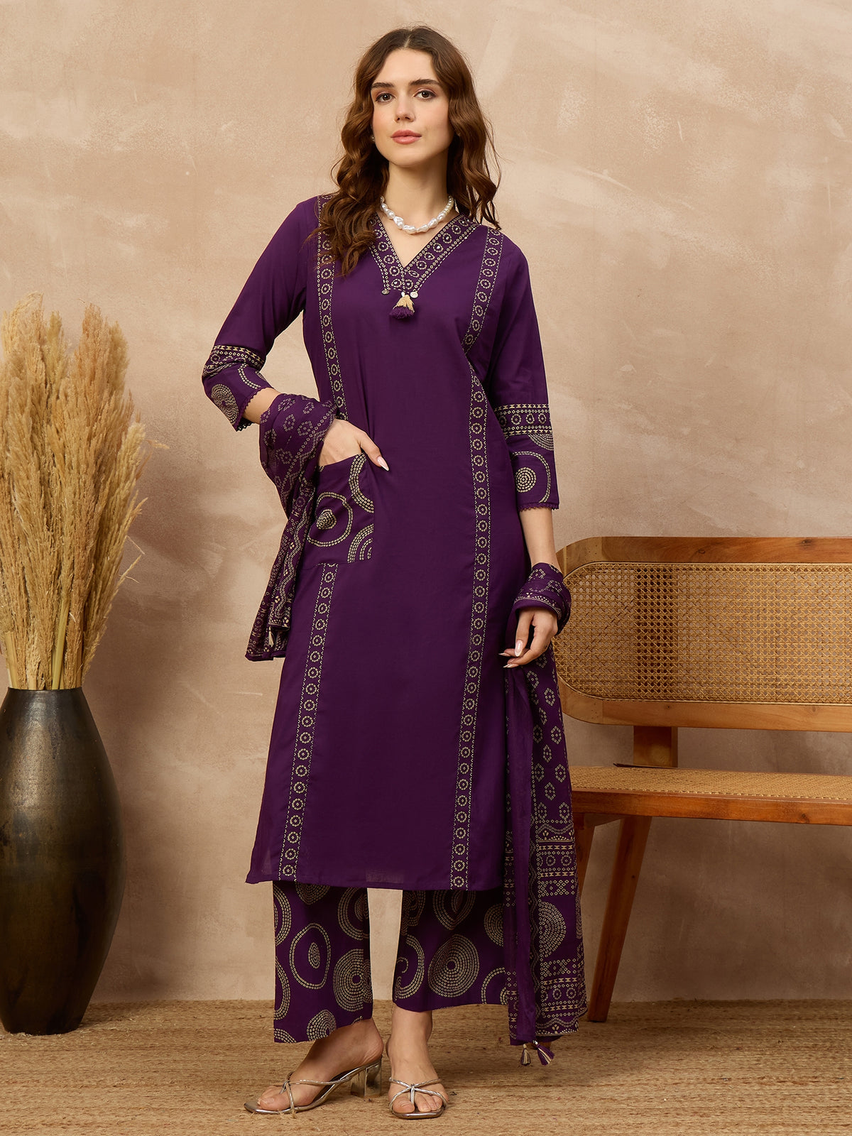 Women Printed Regular Pure Cotton Kurta with Palazzos & With Dupatta
