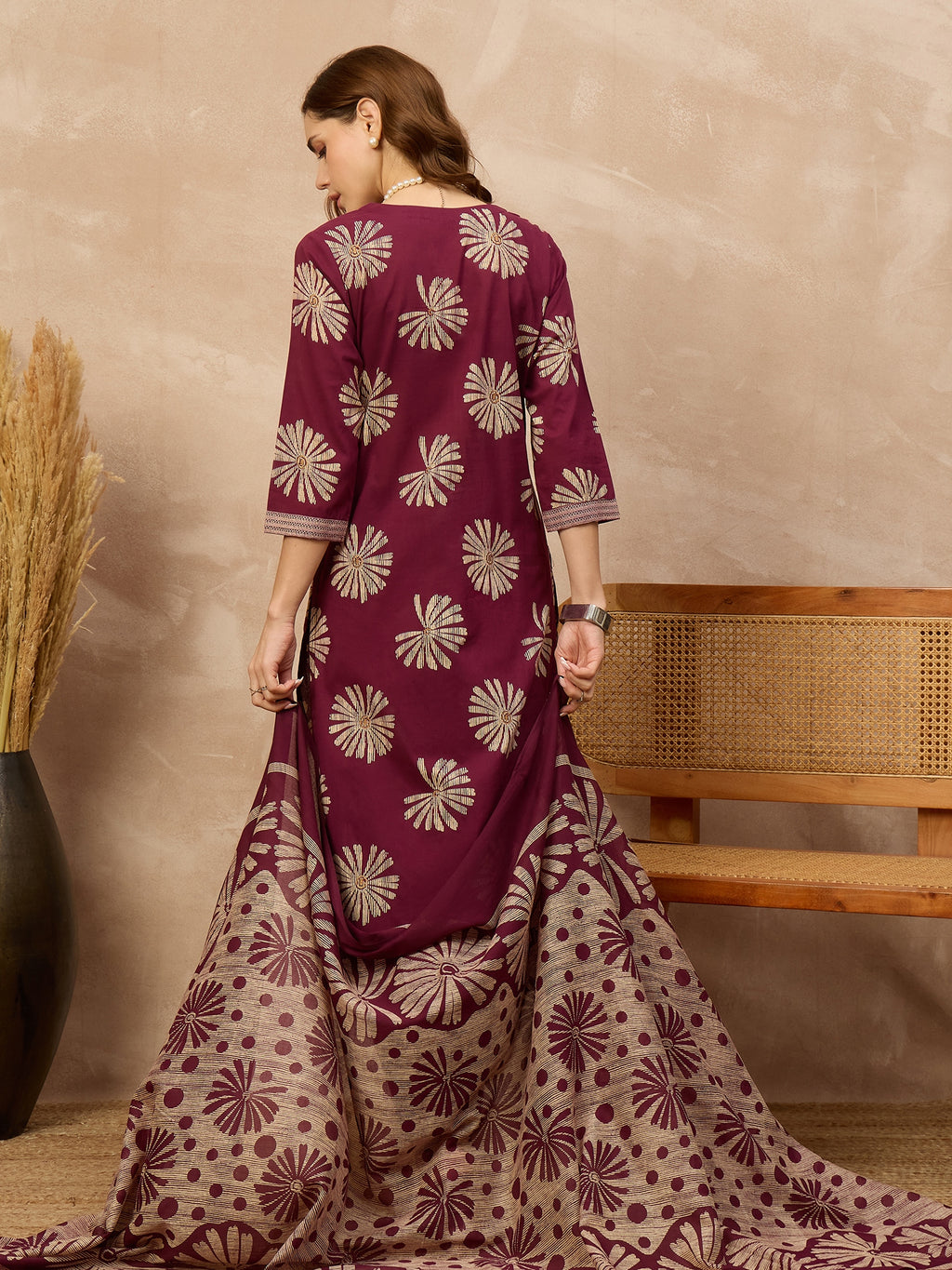 Women Ethnic Motifs Printed Regular Pure Cotton Kurta with Trousers & With Dupatta