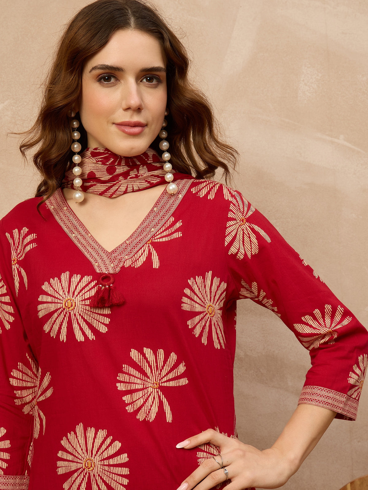 Women Ethnic Motifs Printed Regular Pure Cotton Kurta with Trousers & With Dupatta