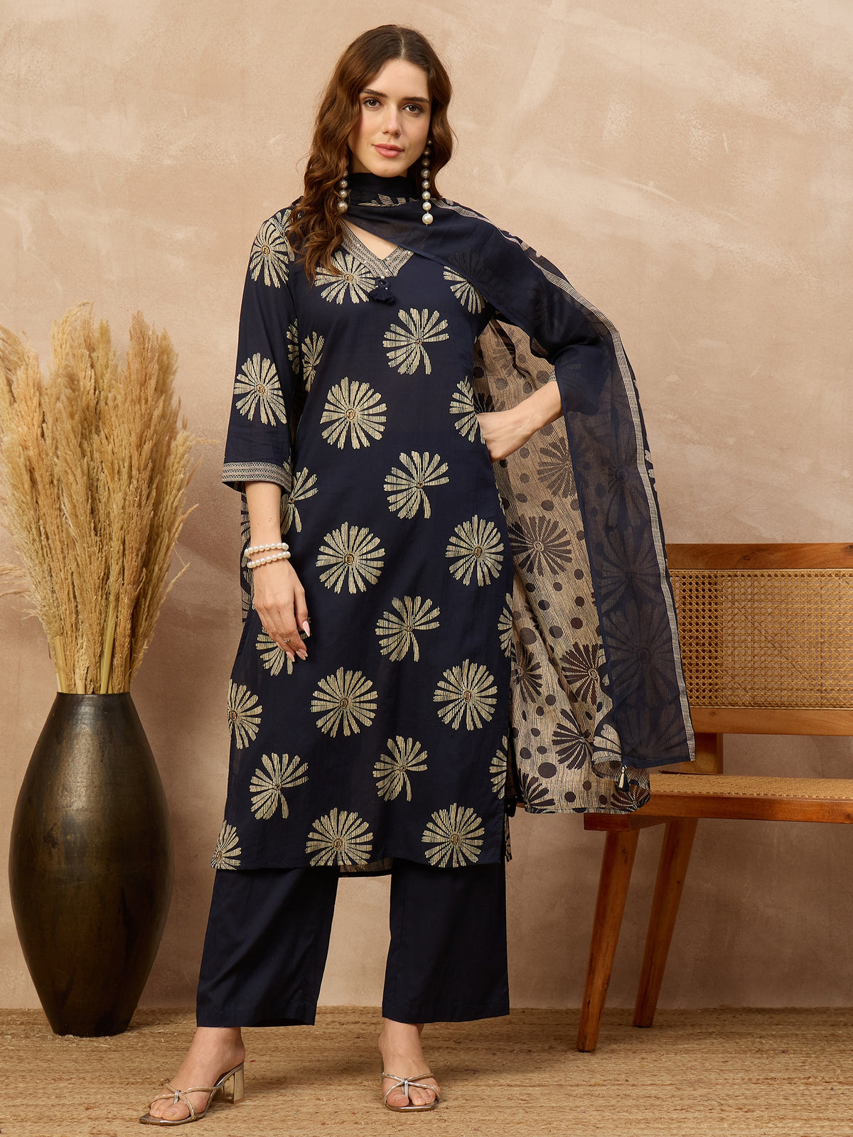 Women Ethnic Motifs Printed Regular Pure Cotton Kurta with Palazzos & With Dupatta