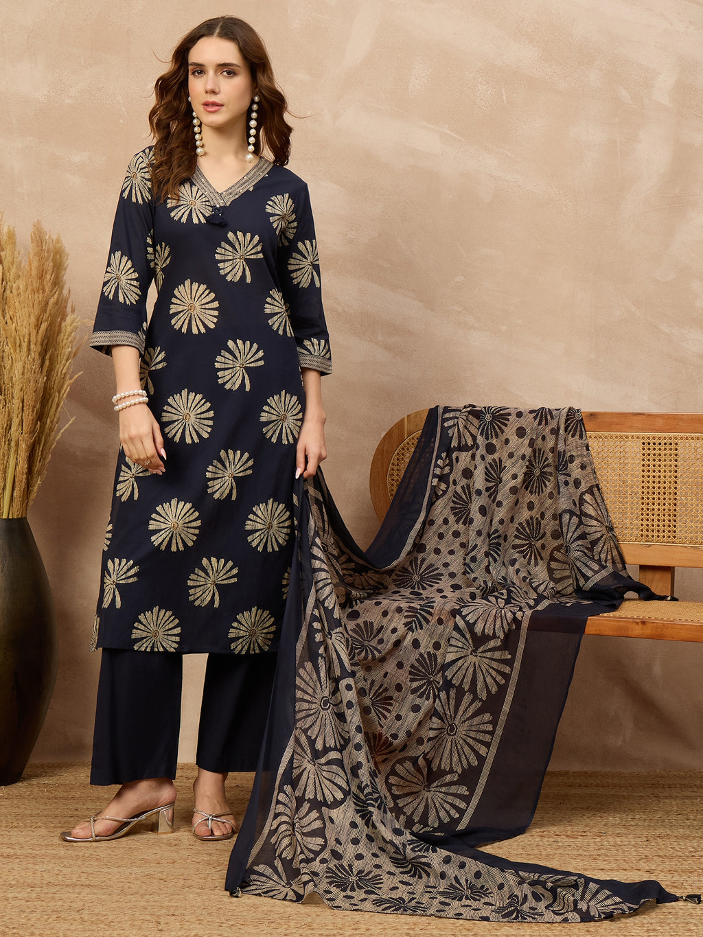 Women Ethnic Motifs Printed Regular Pure Cotton Kurta with Palazzos & With Dupatta