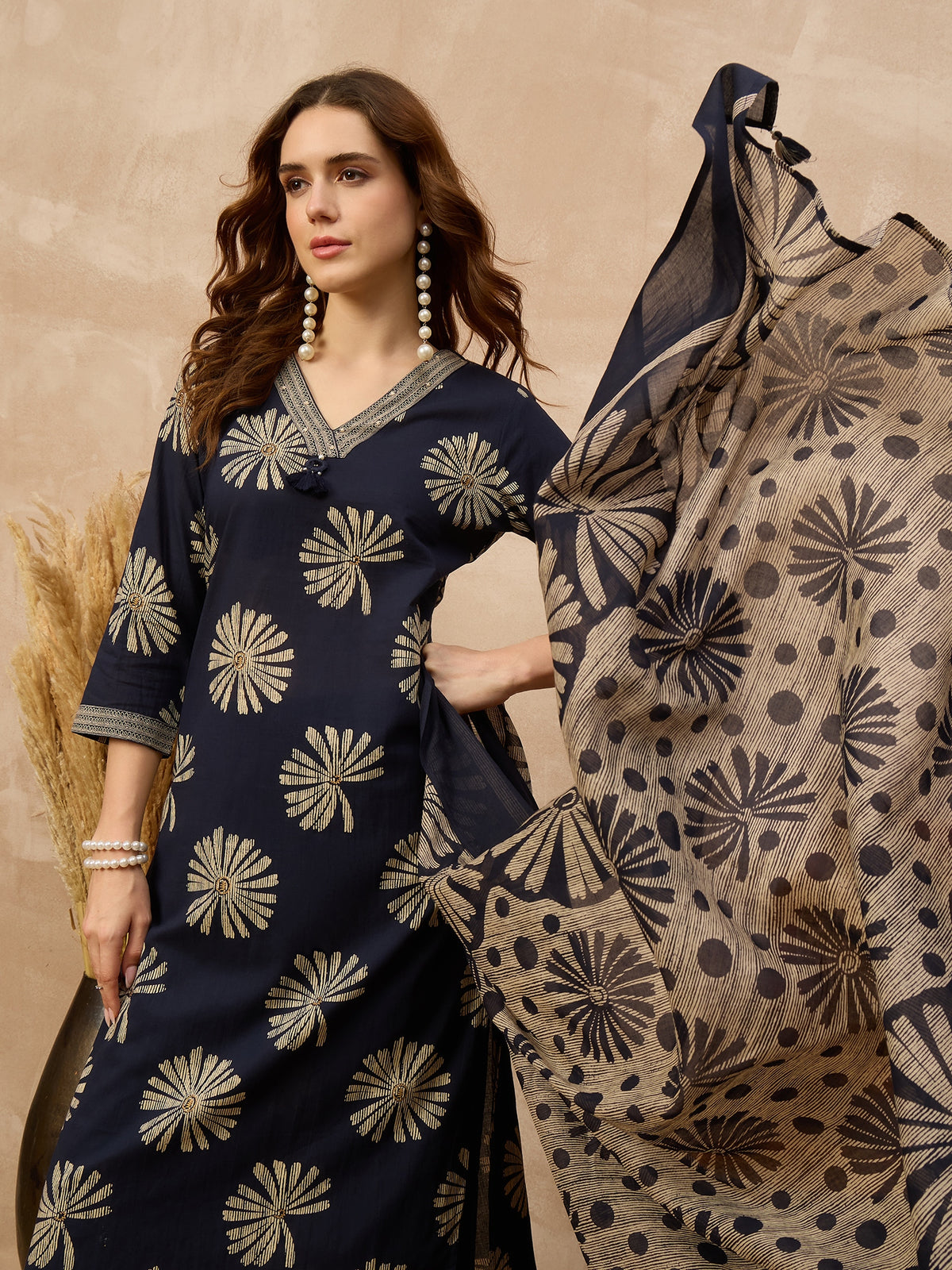 Women Ethnic Motifs Printed Regular Pure Cotton Kurta with Palazzos & With Dupatta
