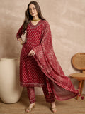 Women Ethnic Motifs Printed Regular Thread Work Pure Cotton Kurta with Trousers & With Dupatta