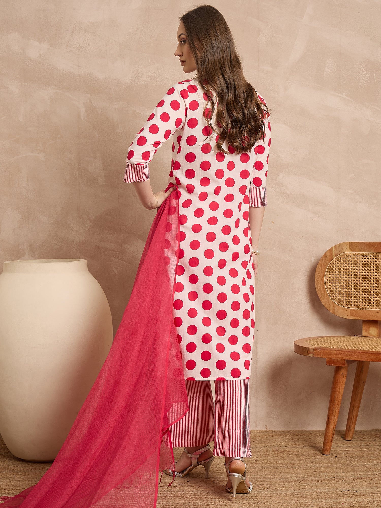 Women Pure Cotton Ethnic Motifs Printed Regular Kurta With Trousers & Dupatta