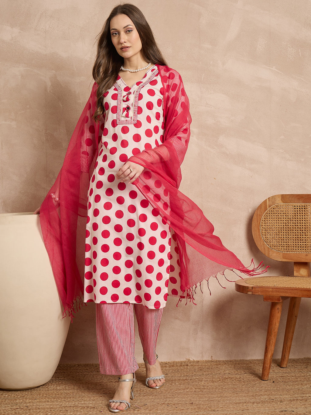 Women Pure Cotton Ethnic Motifs Printed Regular Kurta With Trousers & Dupatta