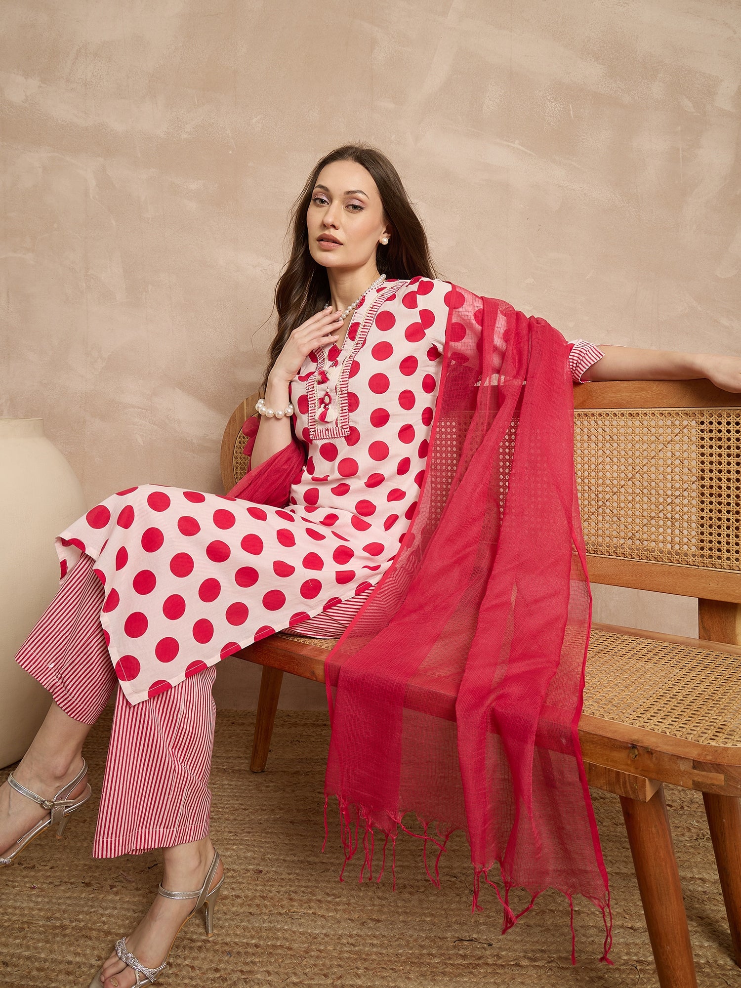 Women Pure Cotton Ethnic Motifs Printed Regular Kurta With Trousers & Dupatta