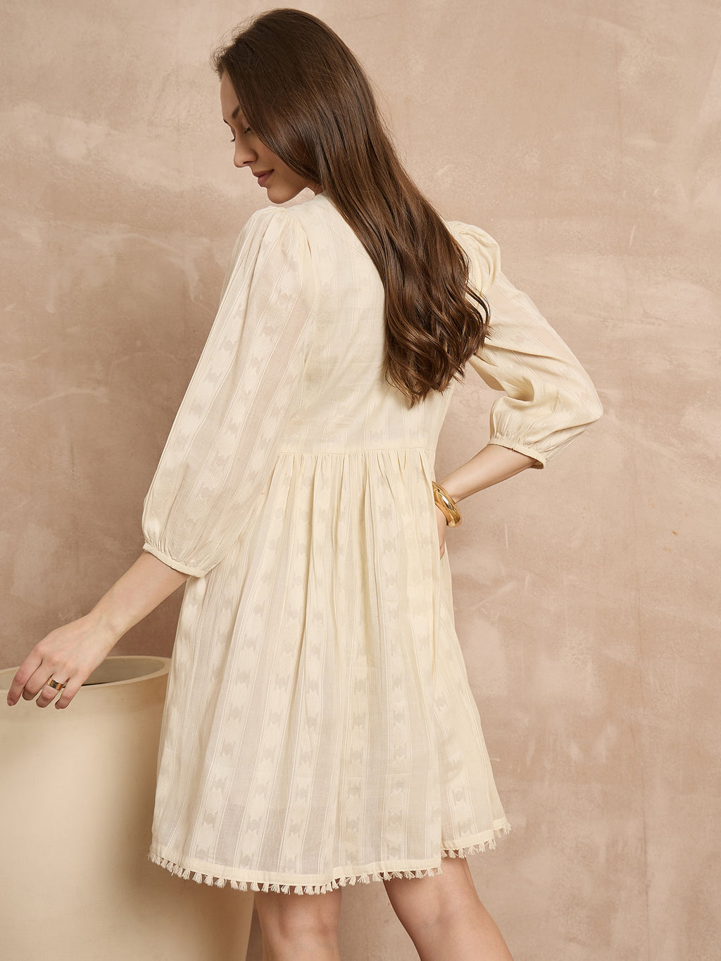 Floral Embroidered Puff Sleeve A-Line Dress