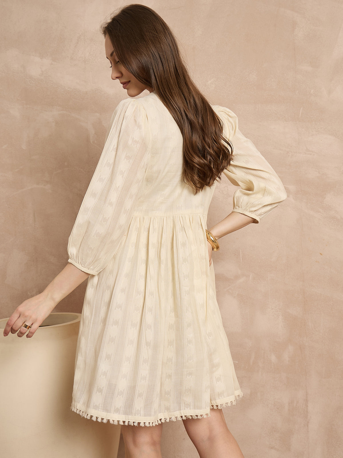 Floral Embroidered Puff Sleeve A-Line Dress