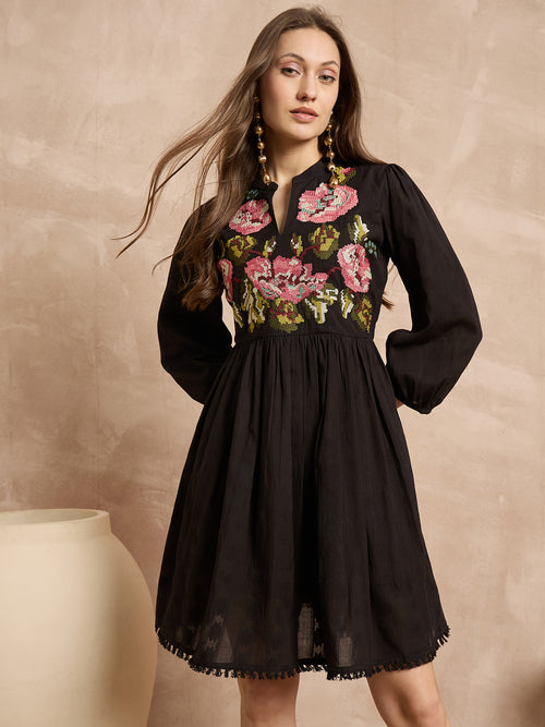 Floral Embroidered A-Line Dress
