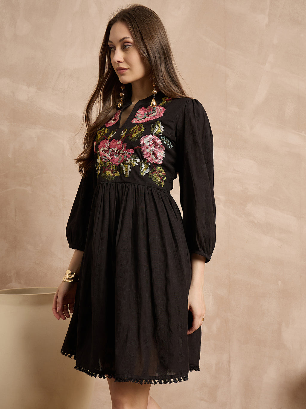 Floral Embroidered A-Line Dress