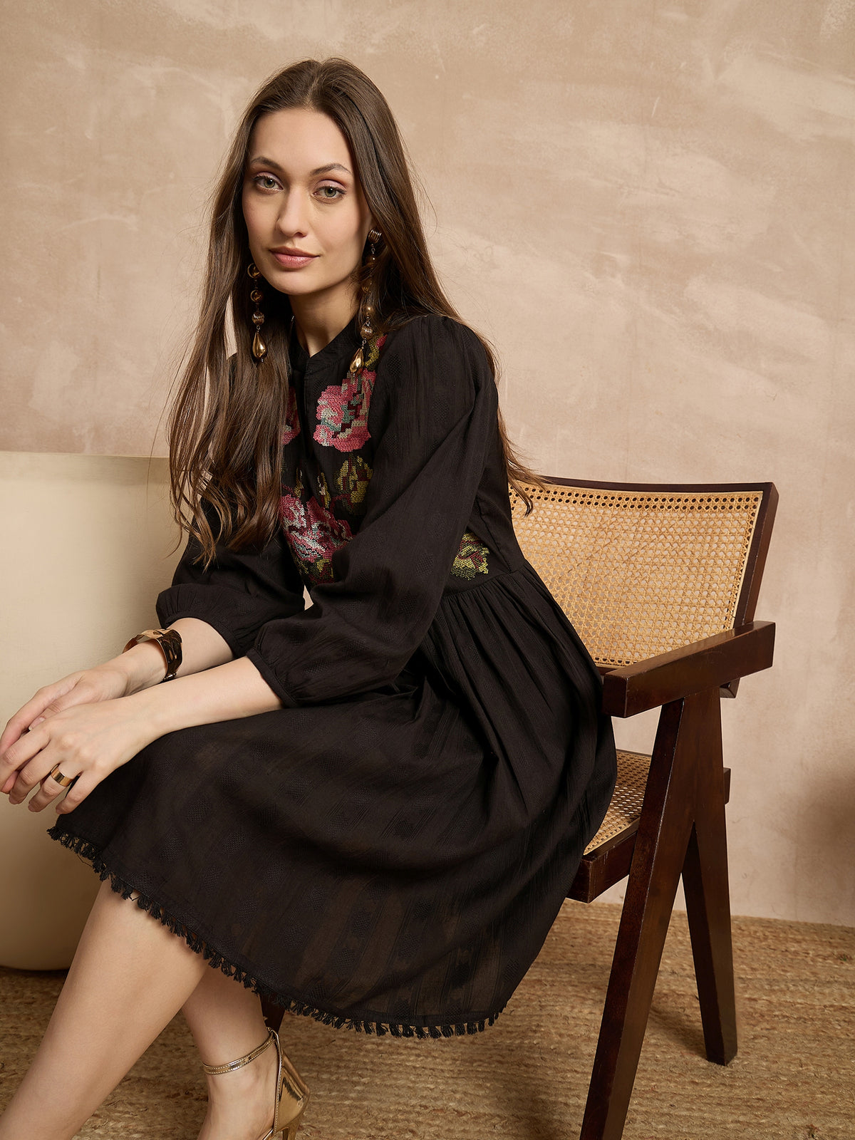 Floral Embroidered A-Line Dress